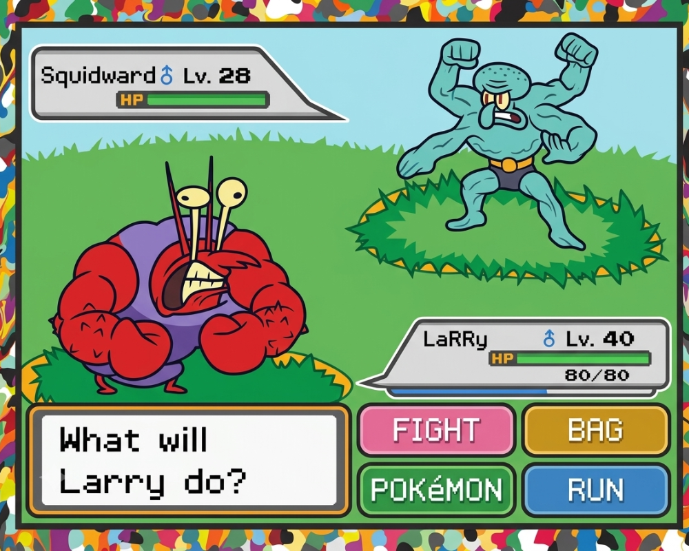 Squidward VS Larry Battle Print