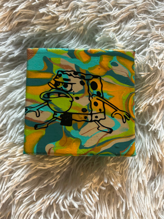 Caveman Spongebob Mini Drip Canvas image 0